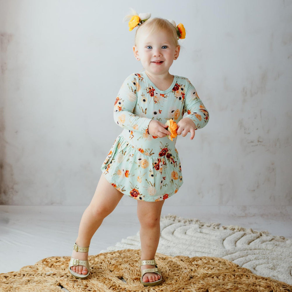 Kickee Pants Fall Floral  skirted romper model