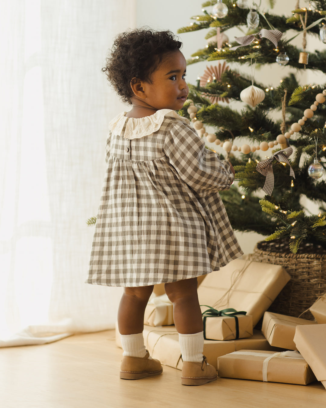 Quincy Mae Forest Check Callie Dress model back