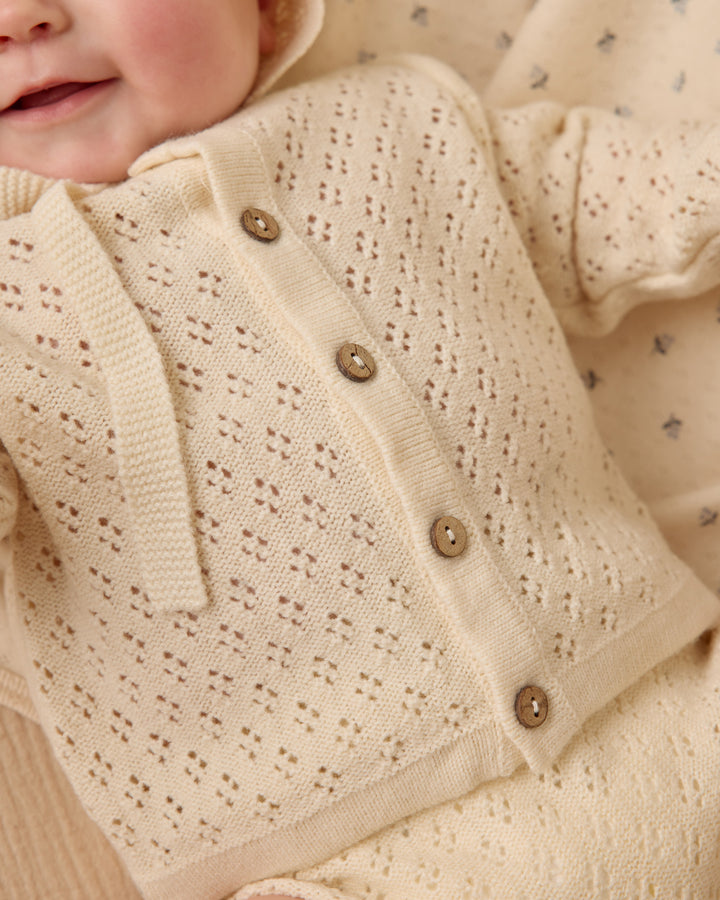 Quincy Mae Natural Knit Cardigan model close