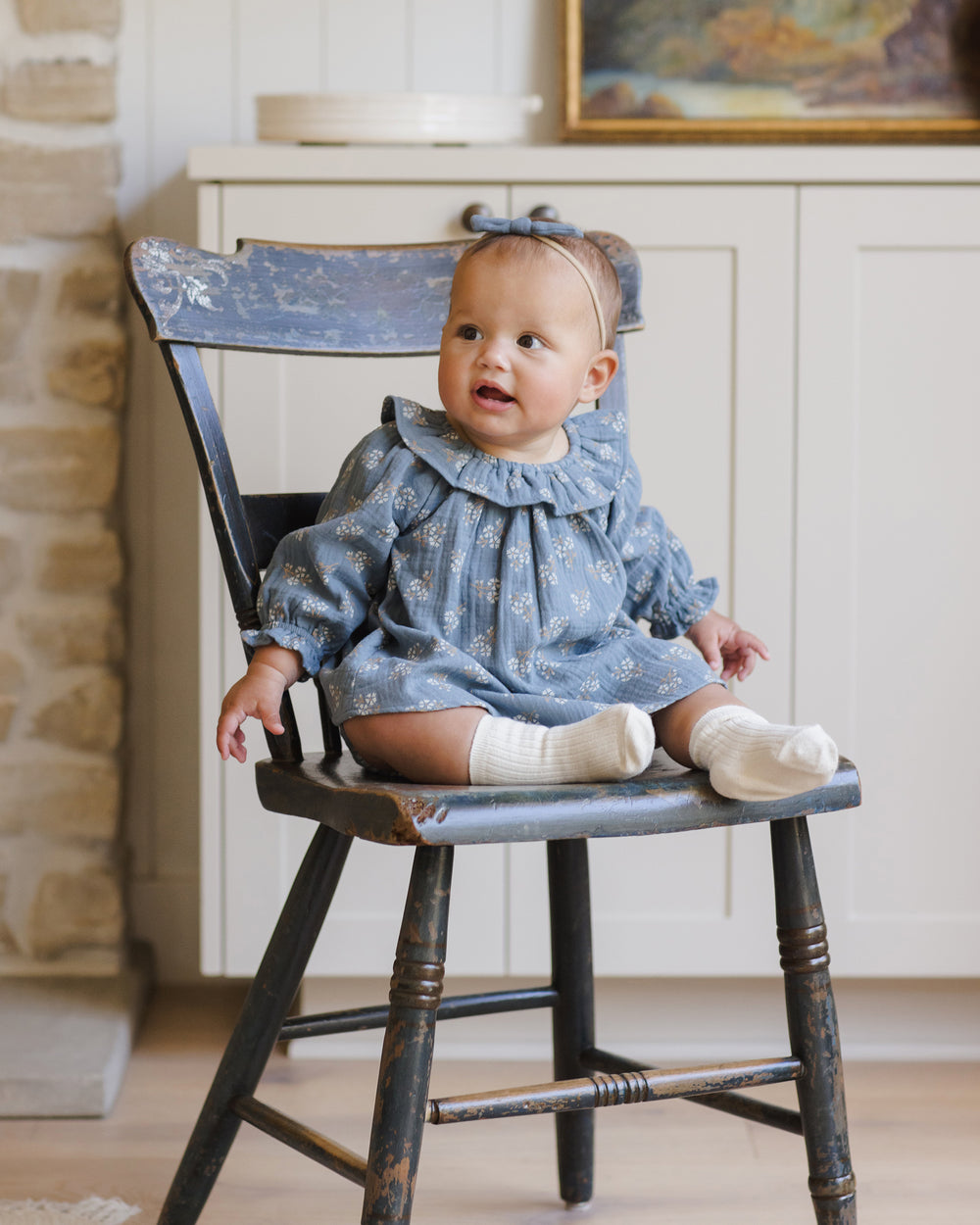 Quincy Mae Blue Floral Isla Baby Dress model