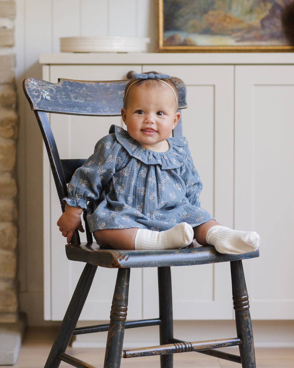 Quincy Mae Blue Floral Isla Dress model 