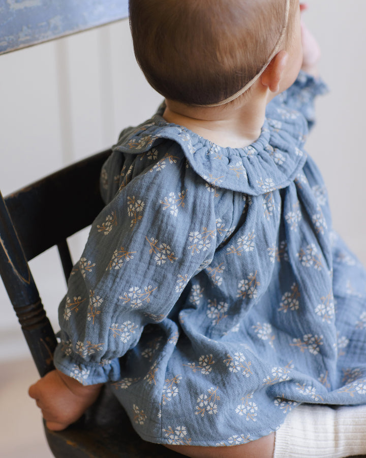 Quincy Mae Blue Floral Isla Dress detail