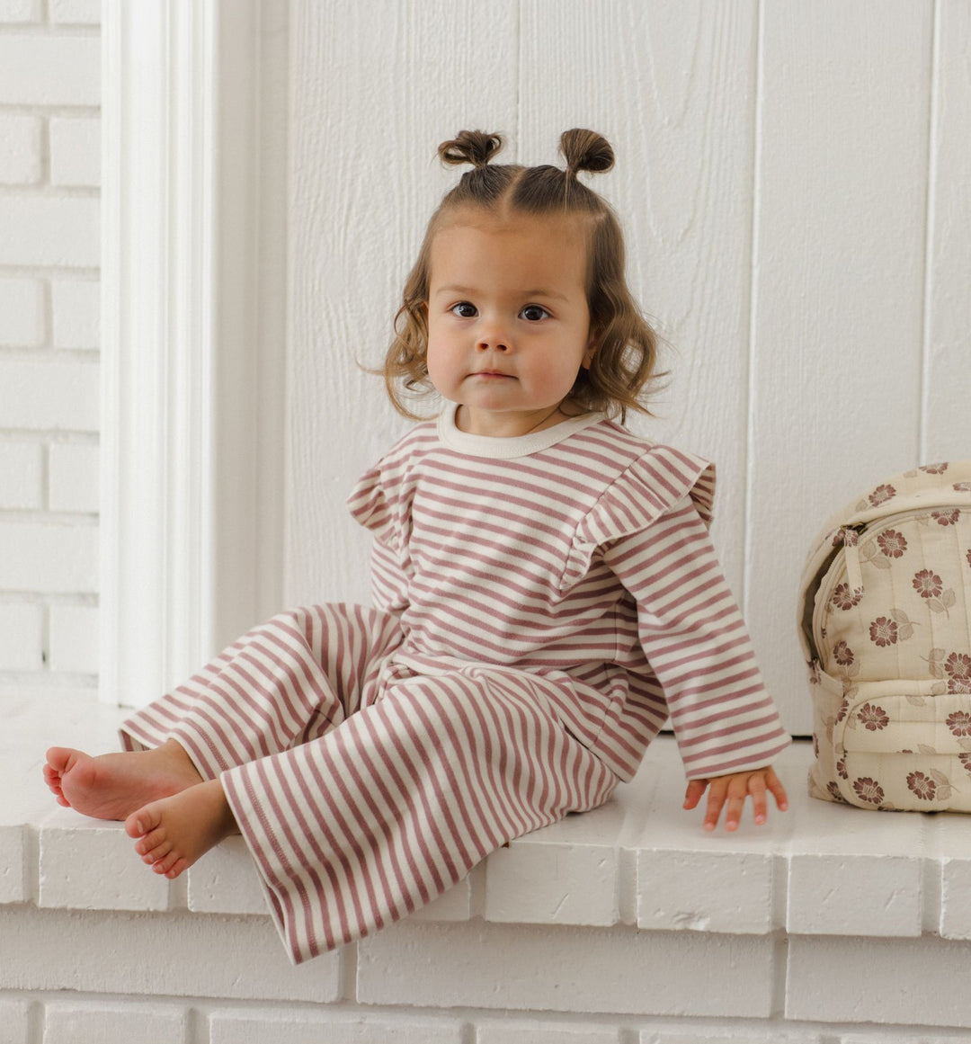 Quincy Mae Mulberry Stripe Cozy Baby Set model