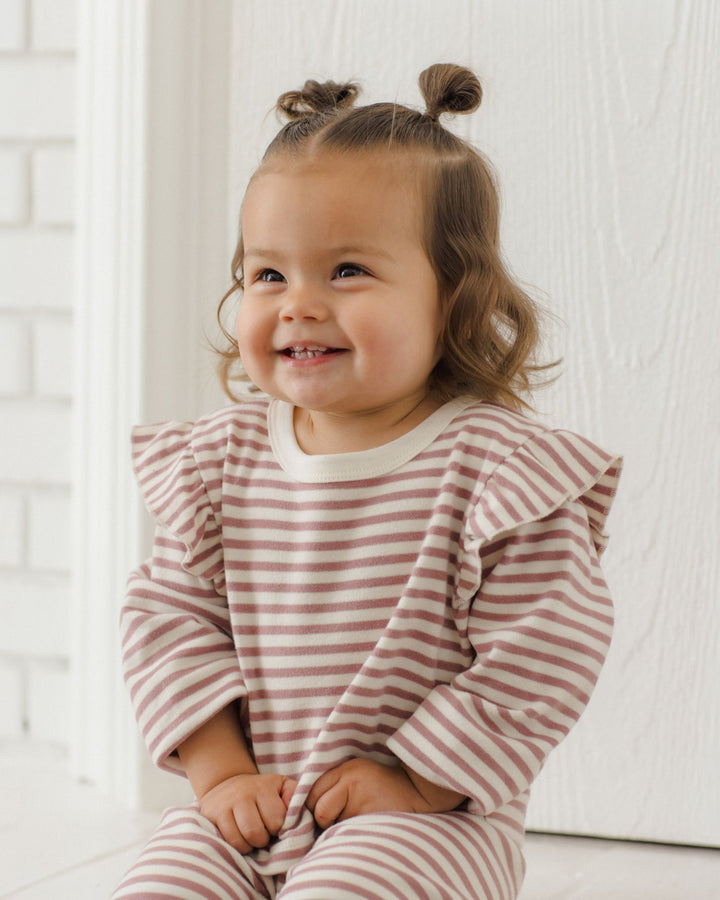 Quincy Mae Mulberry Stripe Cozy Baby Set model close