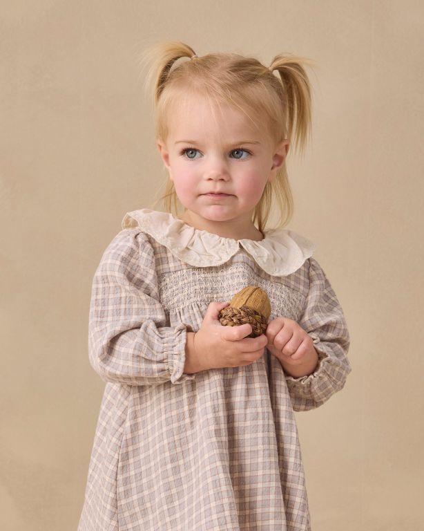 Quincy Mae Callie Blue Gingham Dress studio close
