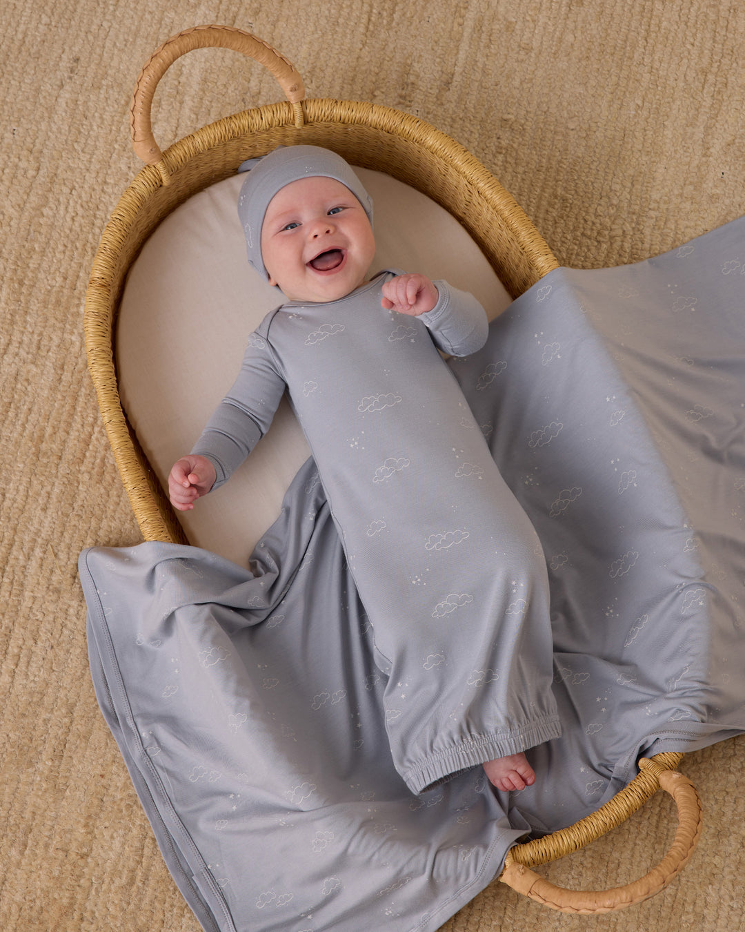 Quincy Mae Clouds Bamboo Gown & Hat Set with swaddle