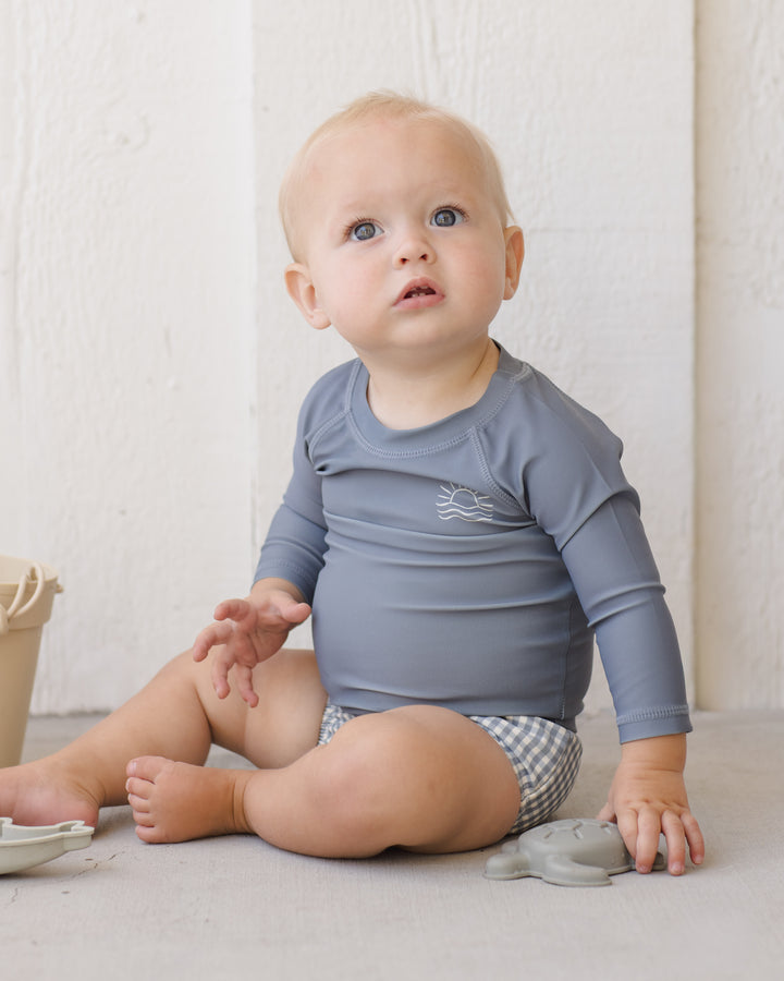 Quincy Mae Ocean Gingham Swim Diaper Rash guard