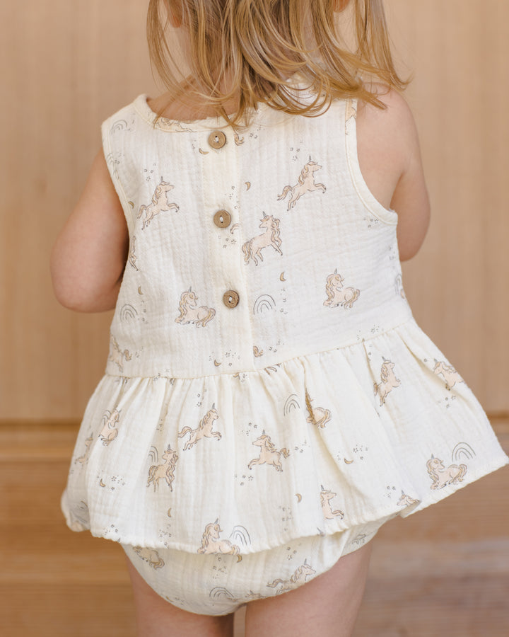 Quincy Mae Unicorns Peplum Set model back