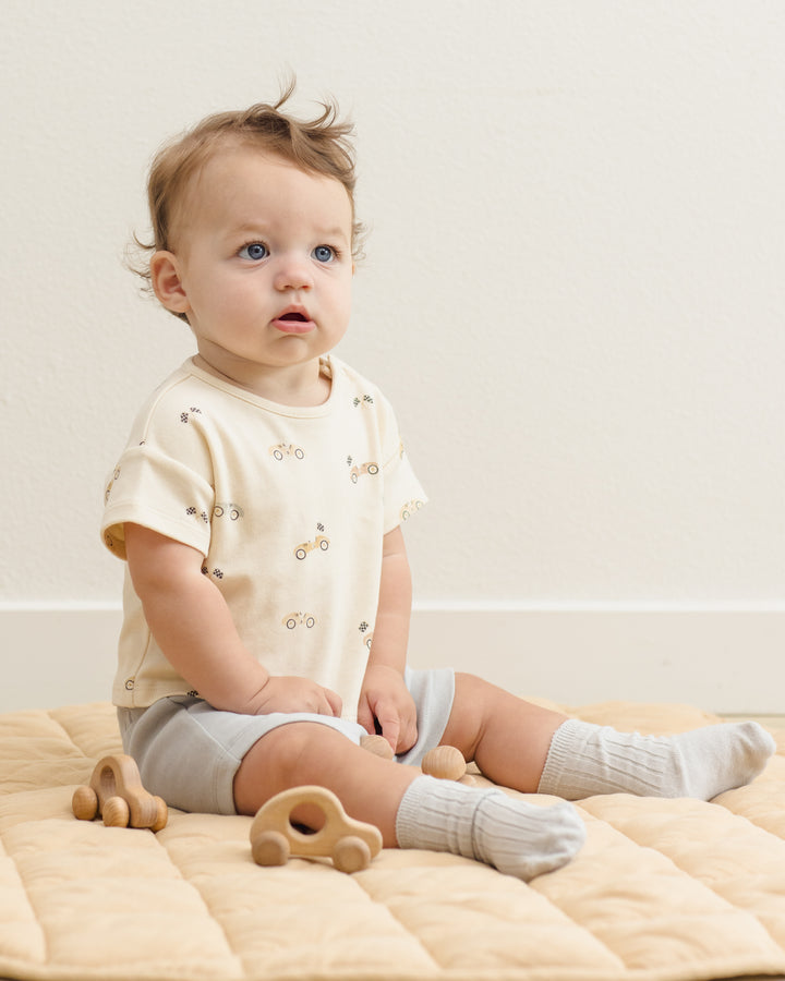 Quincy Mae Race Car Boxy Baby Tee model