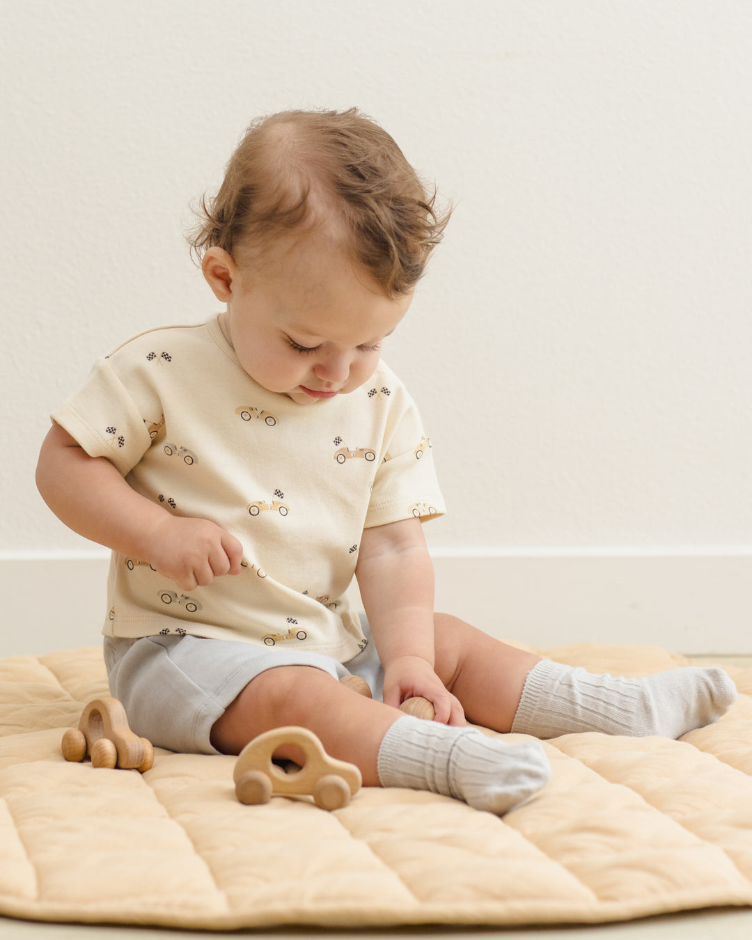 Quincy Mae Race Car Boxy Baby Tee model down