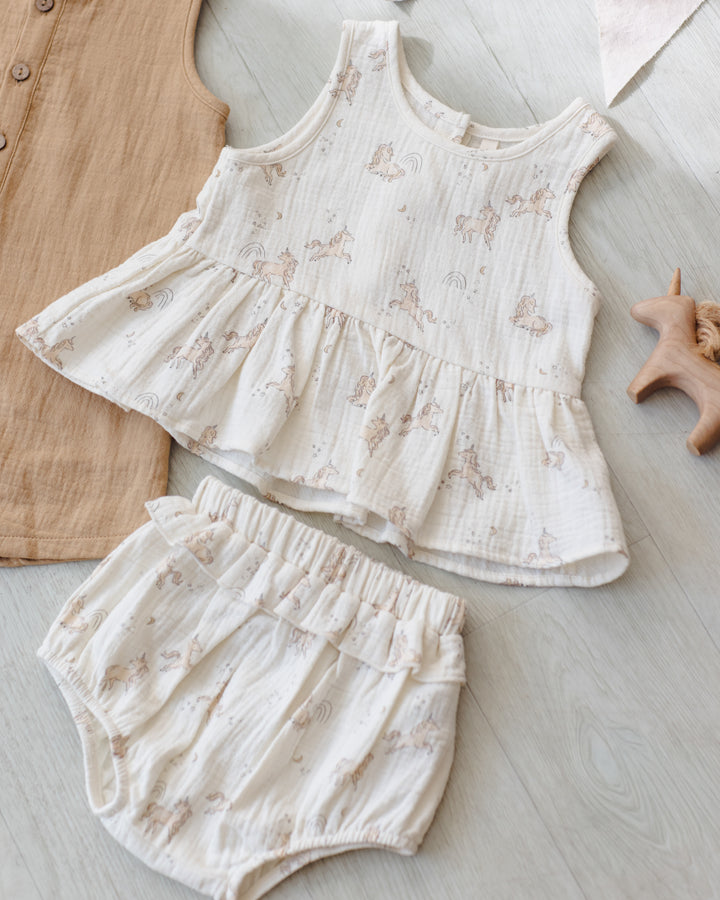 Quincy Mae Unicorns Peplum Set flat