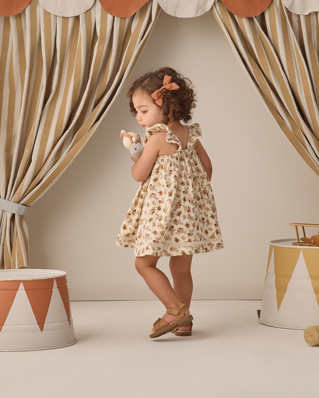 Quincy Mae Natural Bloom Ruffle Dress model back