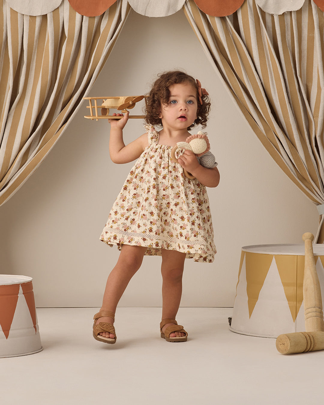 Quincy Mae Natural Bloom Ruffle Dress model plane