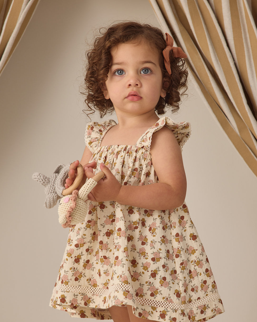Quincy Mae Natural Bloom Ruffle Dress model close