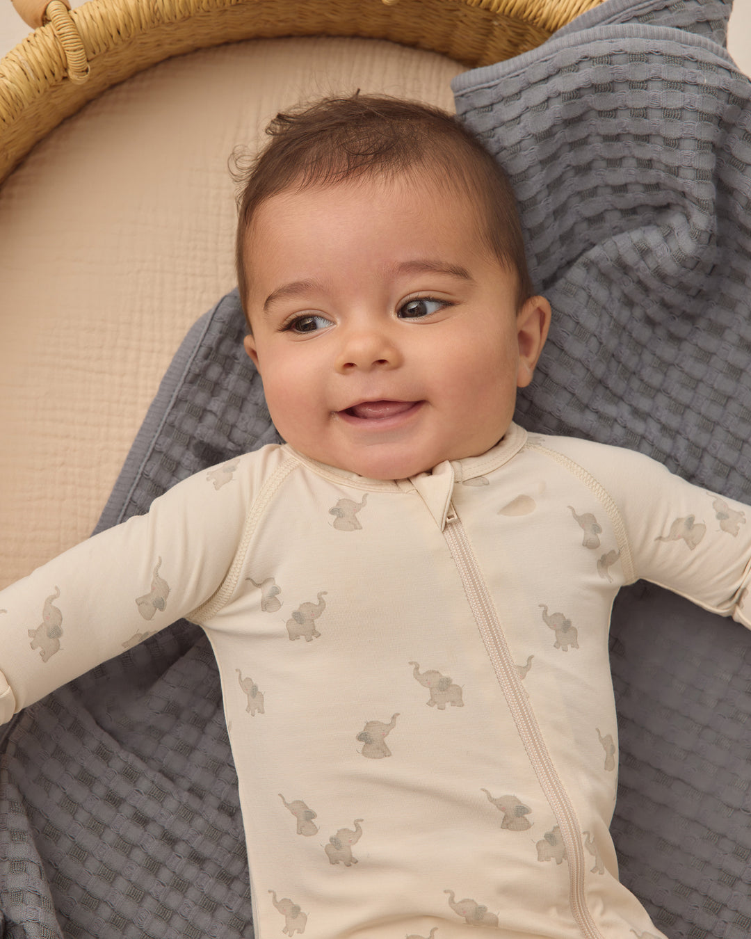 Quincy Mae Elephants Bamboo Footie model top