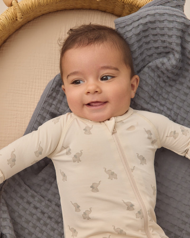 Quincy Mae Elephants Bamboo Footie model top