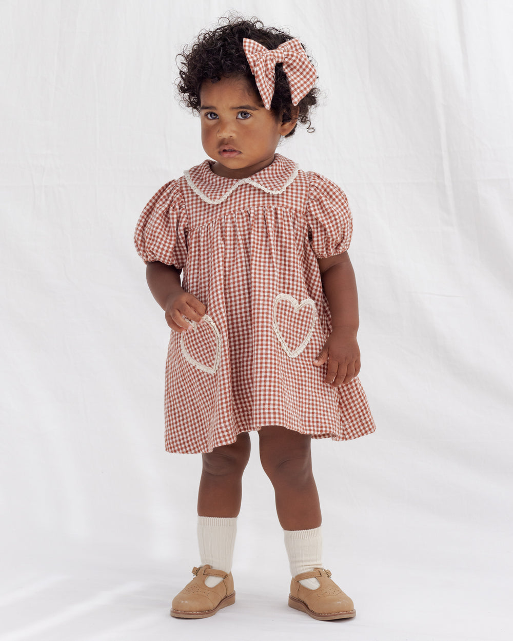 Quincy Mae Coraline Red Gingham Dress model
