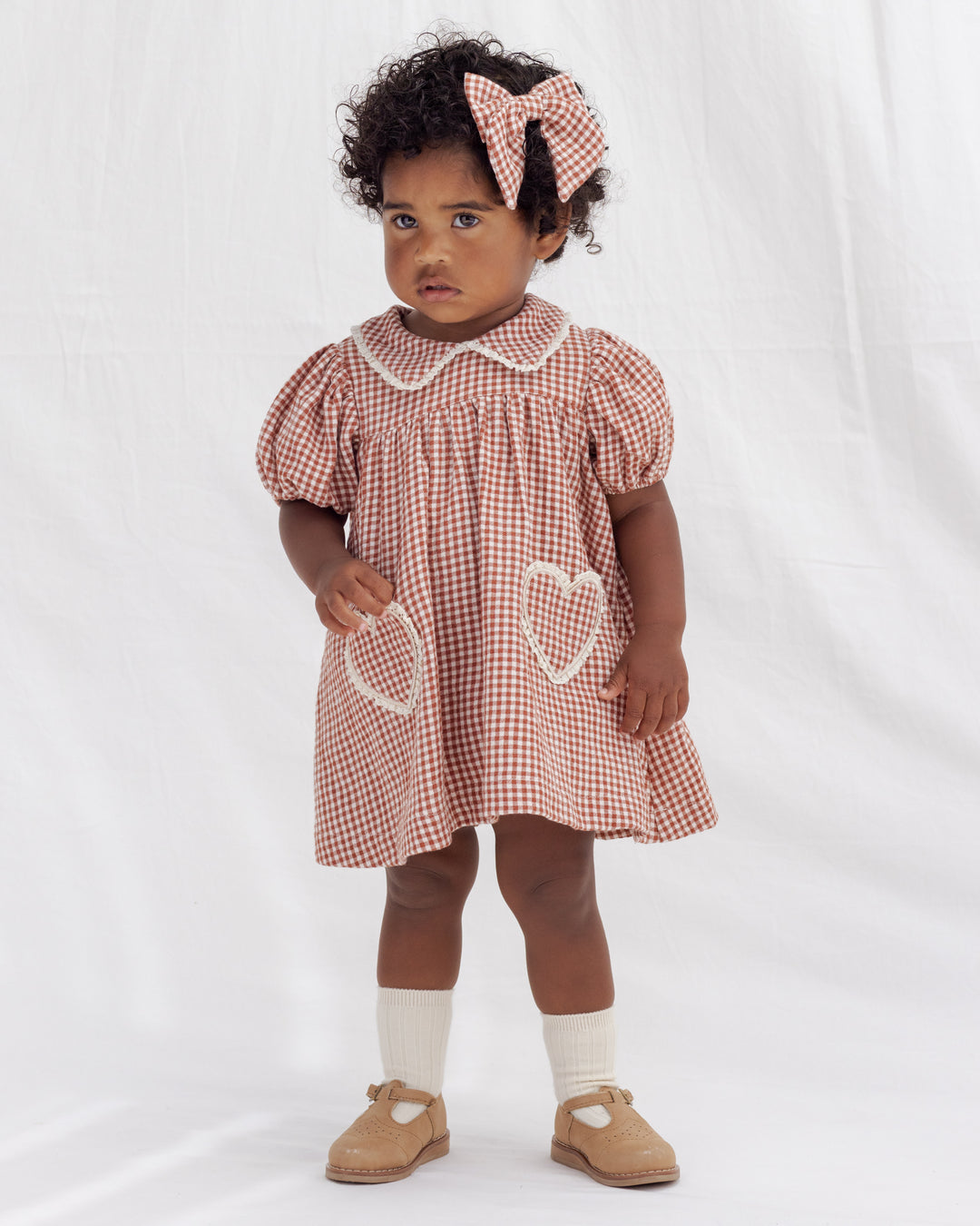 Quincy Mae Coraline Red Gingham Dress model