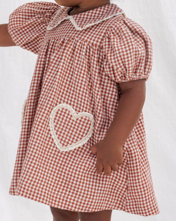 Quincy Mae Coraline Red Gingham Dress model close