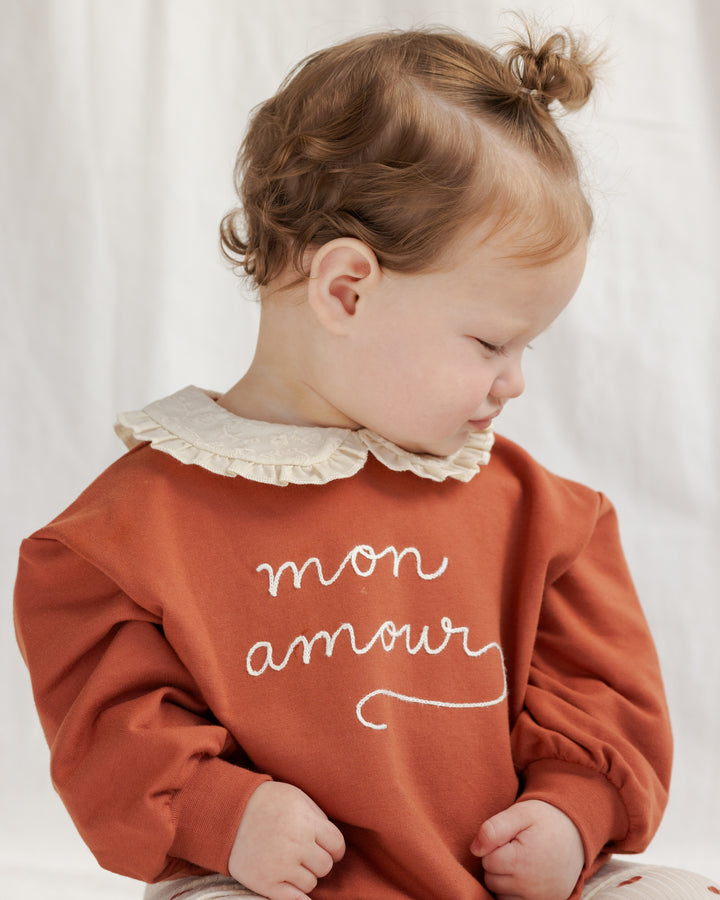 Quincy Mae Mon Amour Collared Sweatshirt model