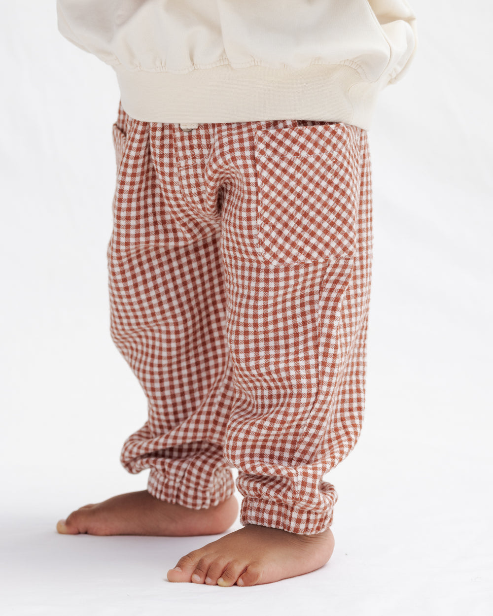 Quincy Mae Red Gingham Luca Pants model