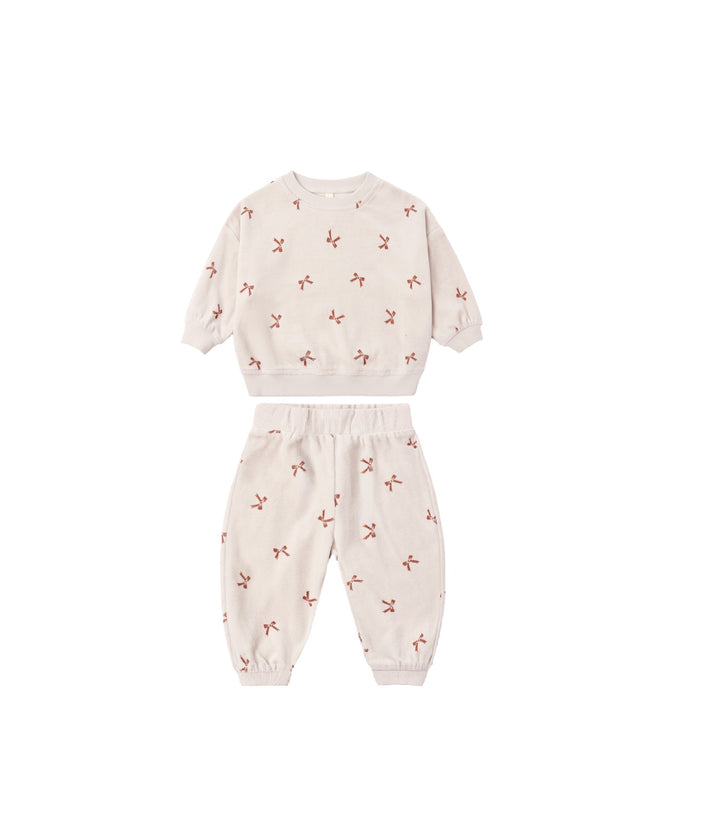 Quincy Mae Red Bows Velour Relaxed Set