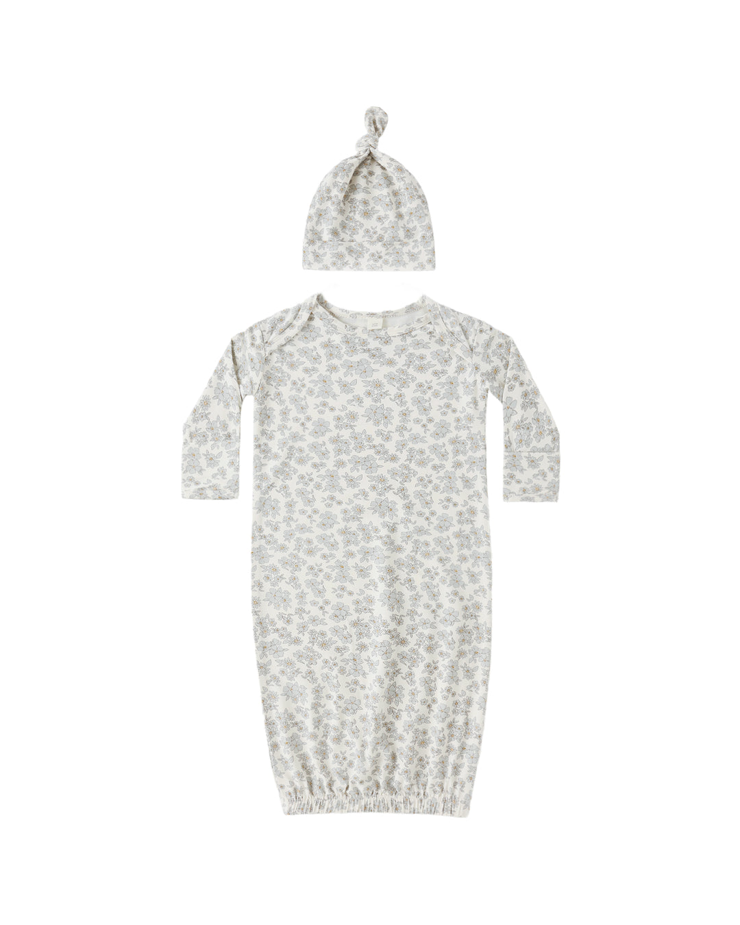 Quincy Mae Blue Floral Bamboo Gown & Hat Set