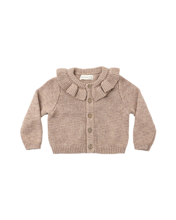 Quincy Heathered Almond Ruffle Cardigan