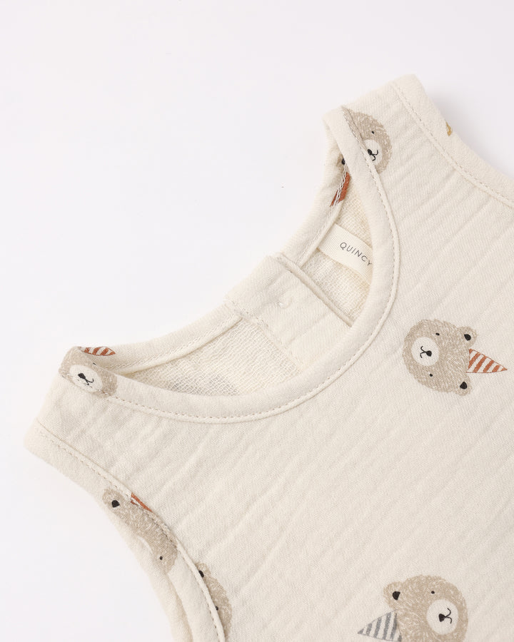 Quincy Mae Party Bears Tank Set detail top