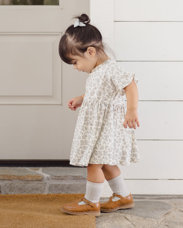 Quincy Mae Blue Floral Bamboo Dress model side