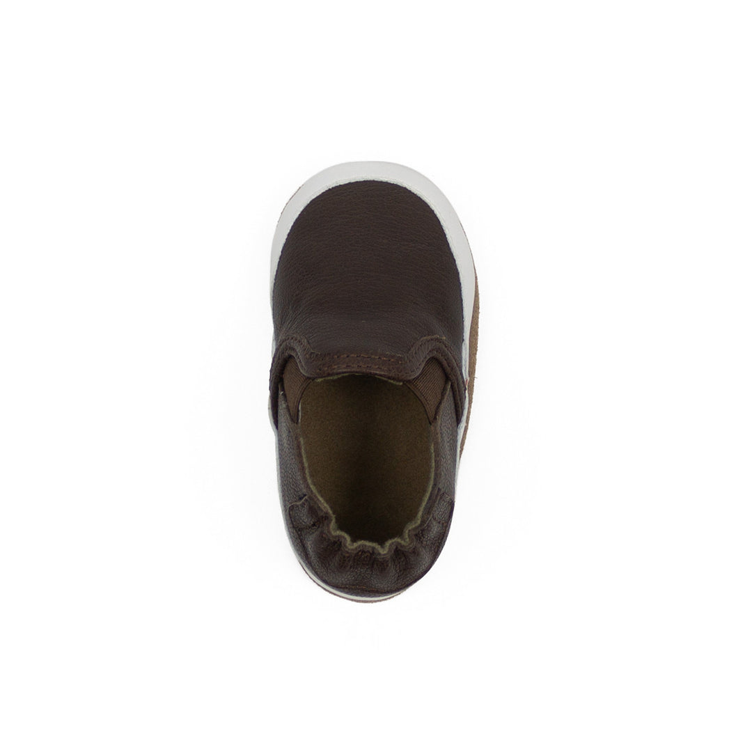 Robeez Liam Chocolate Leather Soft Soles top