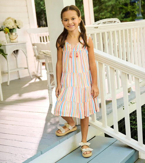 Hatley Sunny Stripes Tiered Dress model