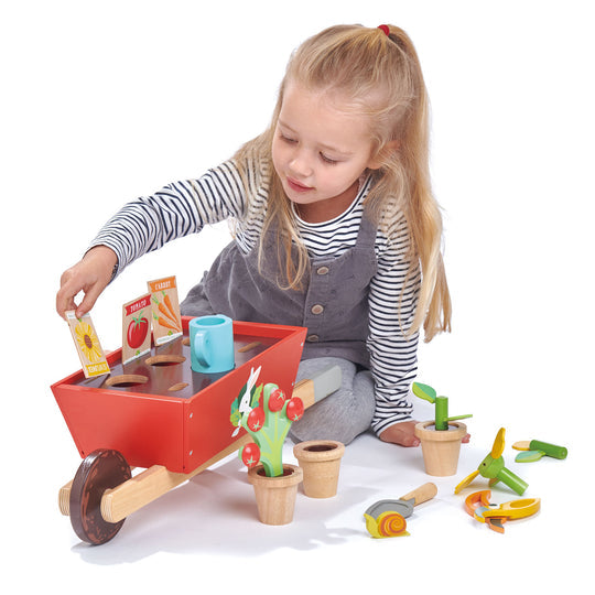 Tender Leaf Toys Garden Wheelbarrow Set model girl