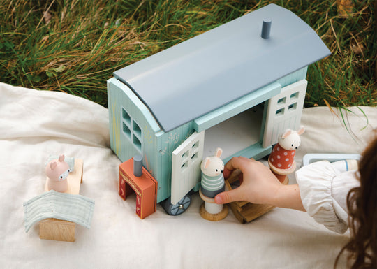 Tender Leaf Toys Secret Meadow Shepherd’s Hut model close up