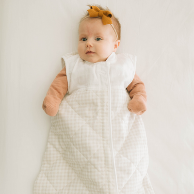 Tan Gingham Quilted Sleep Bag