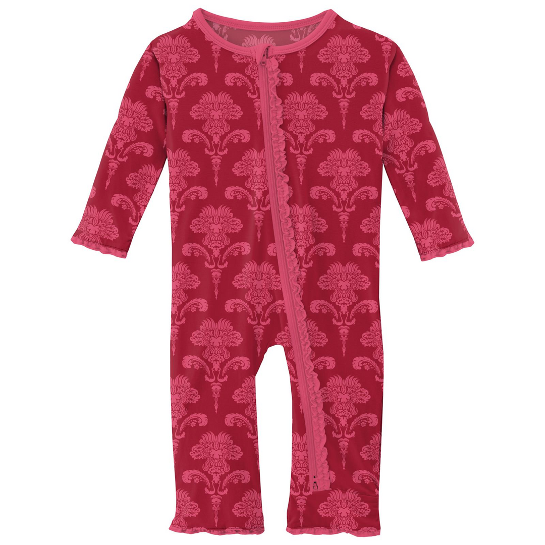 Kickee Pants Crimson Damask Ruffle Coverall