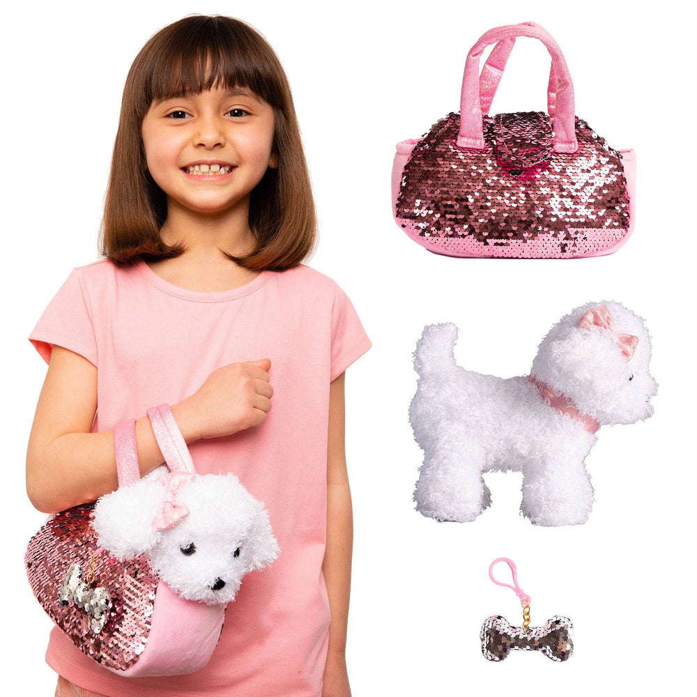 Little Jupiter Sequined Labradoodle Dog in Bag model