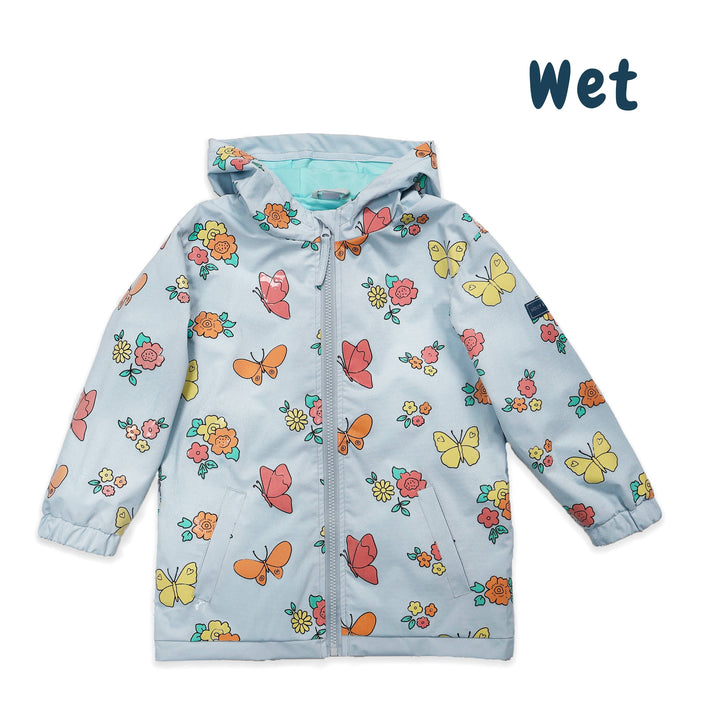 Holly & Beau Flower and Butterfly Color Changing Raincoat wet