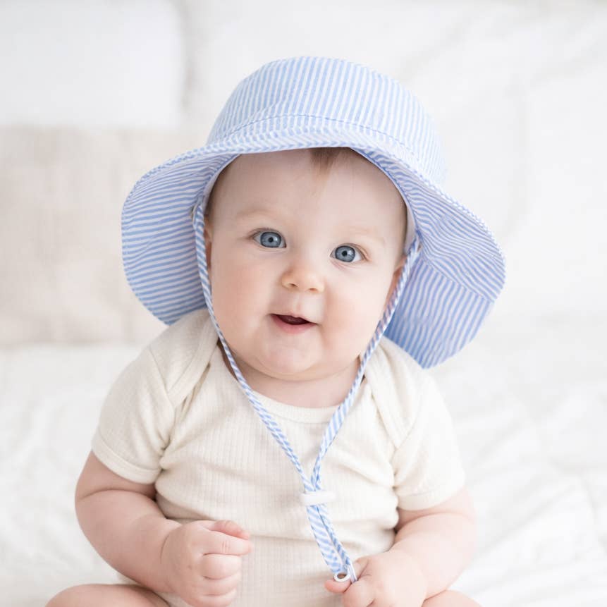 Huggalugs Blue Seersucker Bucket Hat model