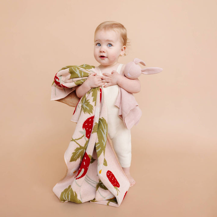 The Blueberry Hill Strawberry Organic Blanket model