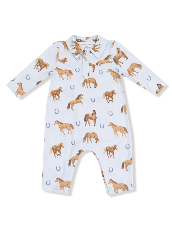 Angel Dear Cowboy Polo Romper blue horses