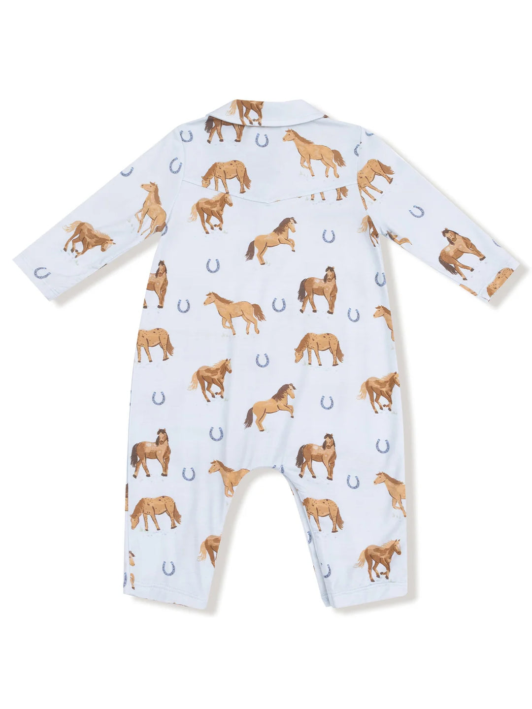 Angel Dear Cowboy Polo Romper blue horses back
