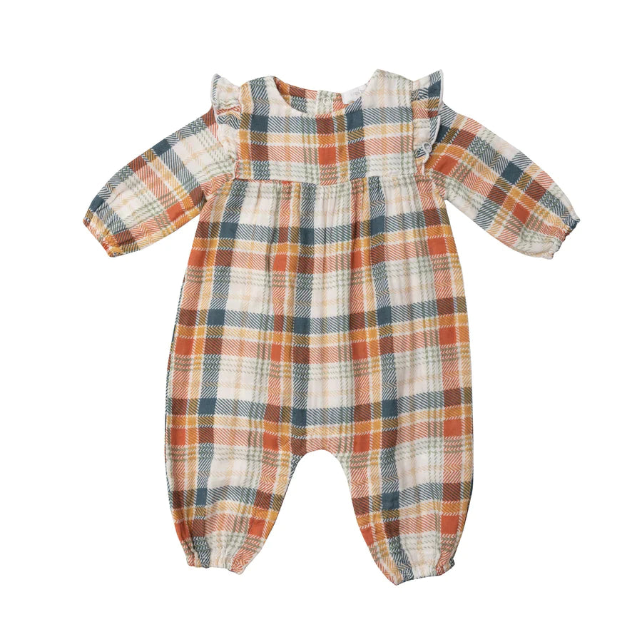 Angel Dear Orange Plaid Romper