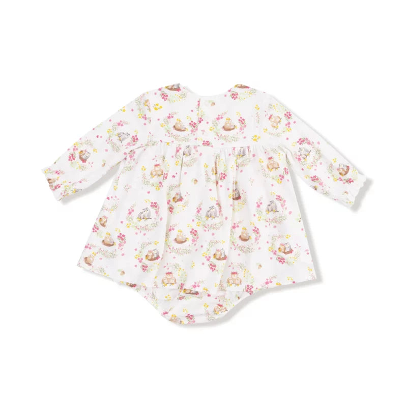 Angel Dear Owl Farm Smocked Skirted Bubble back
