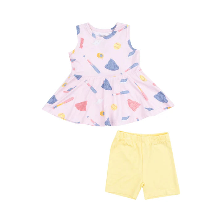 Angel Dear Softball Peplum Tank Top & Bike Short Set