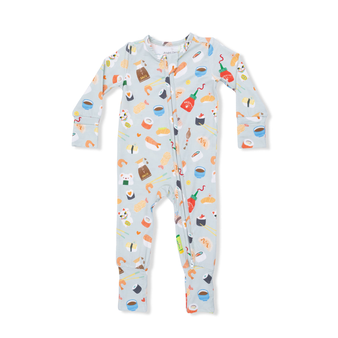Angel Dear Sushi Blue Two Way Zipper Romper flat