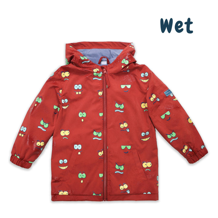 Holly & Beau Red Eyes and Faces Color Changing Raincoat wet