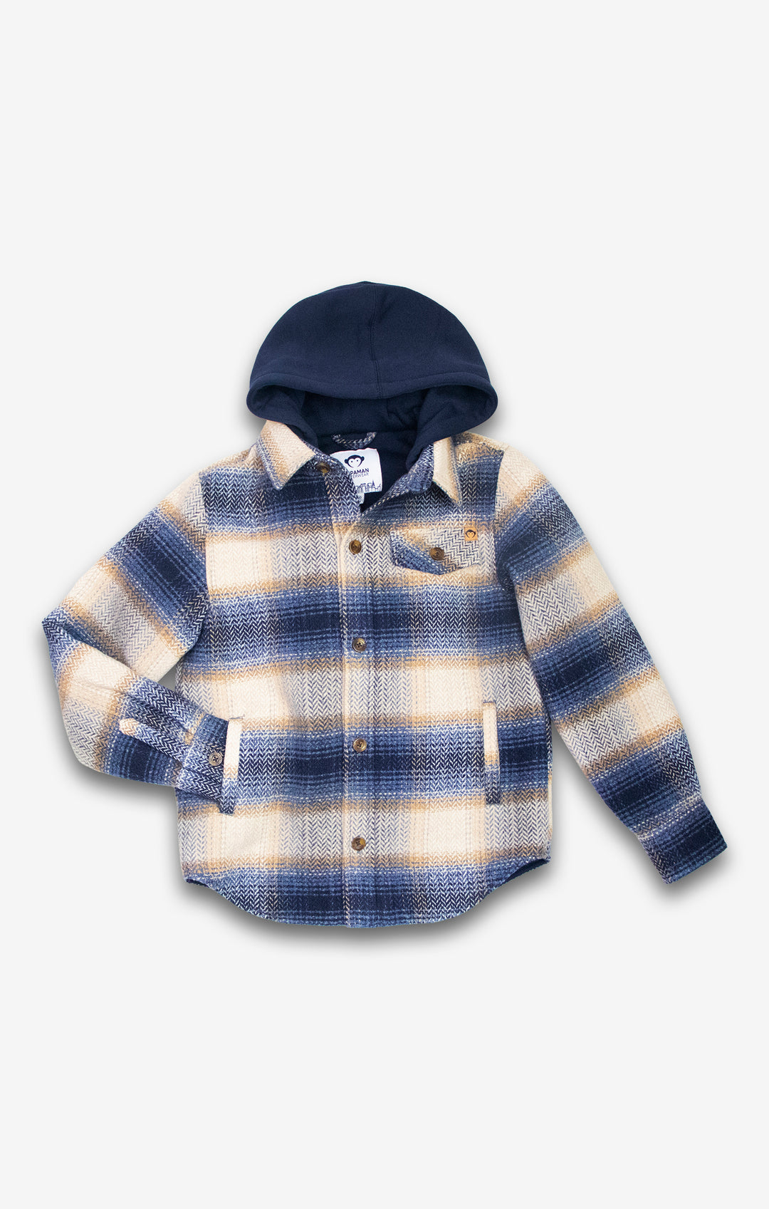 Appaman Blue Herringbone Glen Hooded Shirt
