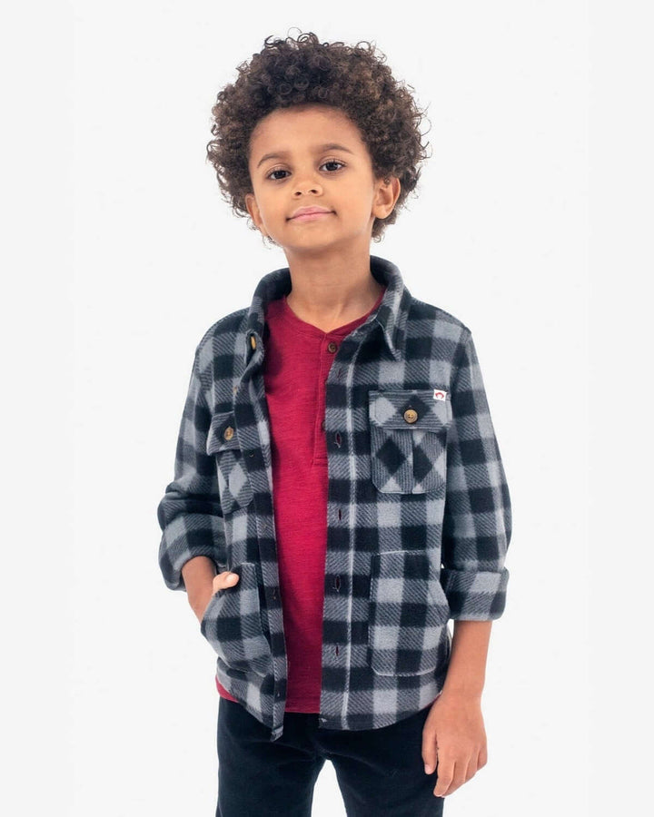 Appaman Black Check Snow Fleece Shirt model