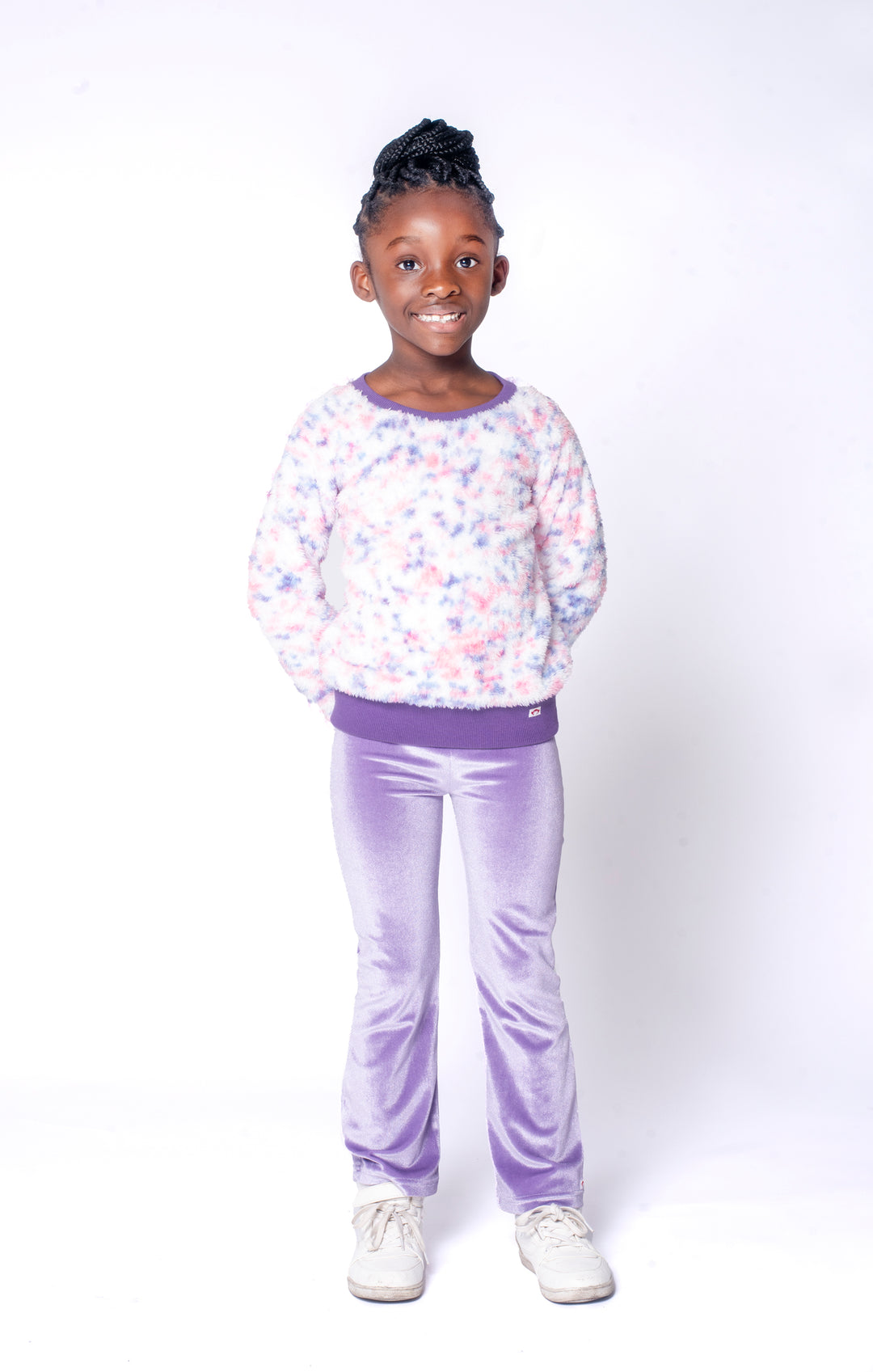 Appaman Lavender Velvet Flared Leggings model